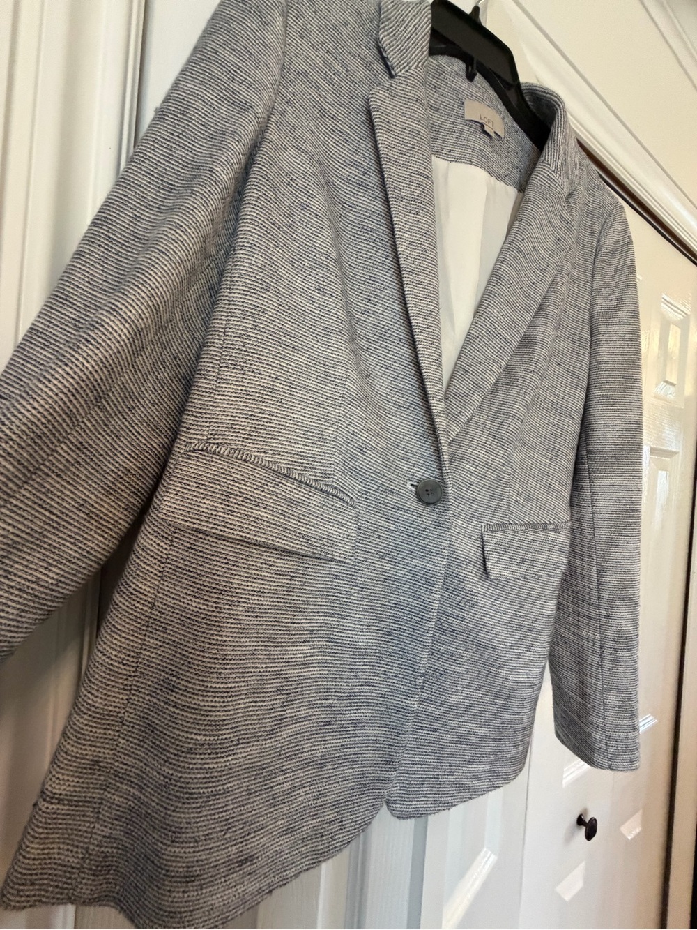 Women's Single-Button Knit tweed Blazer Jacket in Heather Navy